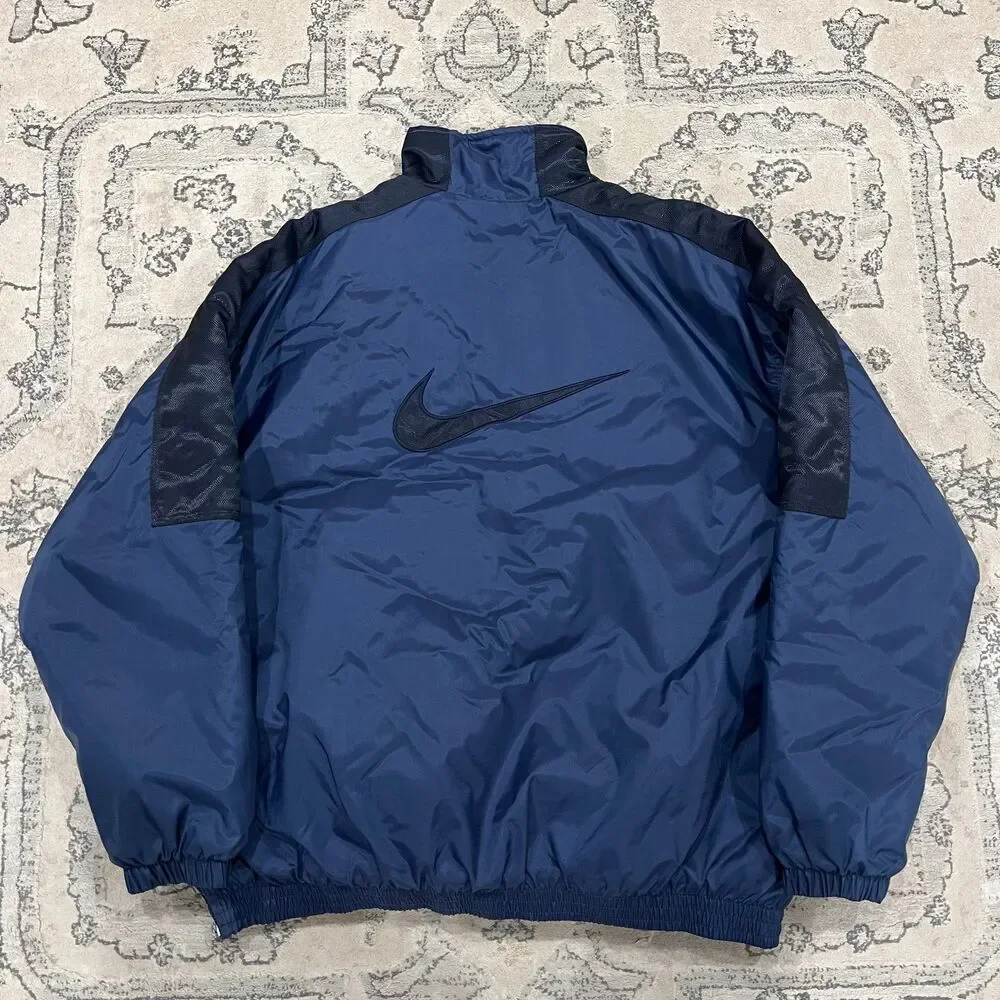 NIKE Vintage 90s Swoosh Check Blue Insulated Puffer Pullover Anorak Jacket Sz XL
